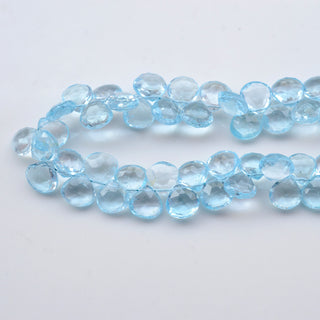 Blue Topaz Faceted Side Drill Heart Shaped Briolette Beads, 7mm/8mm/9mm Natural Blue Topaz Beads, Sold As 4.5 Inch/9 Inch Strand, GDS1883