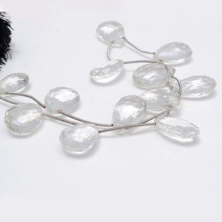 Natural Clear Quartz Crystal Pear Shaped Briolettes, Huge 20-24mm/24-27mm Faceted Pear Shaped Beads, 15 Inch Strand, 14 Pieces, GDS1966