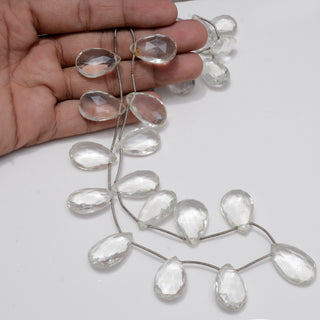 Natural Clear Quartz Crystal Pear Shaped Briolettes, Huge 20-24mm/24-27mm Faceted Pear Shaped Beads, 15 Inch Strand, 14 Pieces, GDS1966