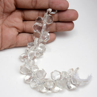 Natural Clear Quartz Crystal Layout Necklace, 11-14mm/12-13mm/14-18mm Faceted Hexagon Shaped Briolette, Sold As 7/7.5 Inch Strand, GDS1968