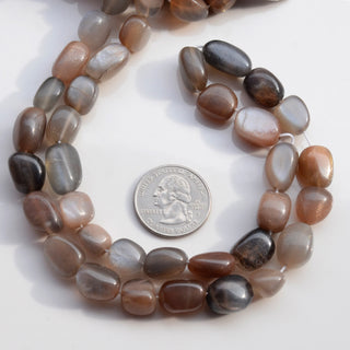 Brown Moonstone Smooth Tumble Oval Beads, 11mm to 17mm Natural Moonstone Gemstone Beads, Sold As 9 Inch/18 Inch Strand, GDS1979