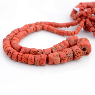 Natural Italian Coral Coin Rondelle Beads, 6-17mm/6-20mm Original Italian Red Coral Gemstone Beads, Sold As 9 Inch/18 Inch Strand, GDS1993