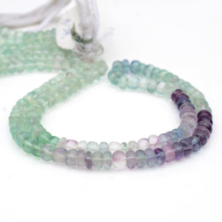 Multi Fluorite Smooth Rondelle Beads, Smooth Green Fluorite Purple Fluorite Loose Beads, 6.5-7mm Beads, 17 Inch Strand, GDS609