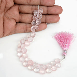 Natural Rose Quartz Faceted Heart Shaped Briolette Beads, 9mm/10mm Natural Pink Quartz Beads, Sold As 7.5 Inch Strand, GDS1921