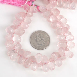 Natural Rose Quartz Faceted Tear Drop Briolette Beads, 8-10mm/10-11mm/11-12mm Pink Rose Quartz Beads, Sold As 4 Inch/8 Inch Strand, GDS1922