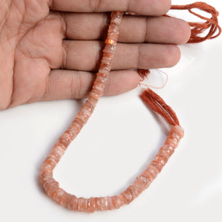 Sunstone Faceted Tyre Rondelle Beads, 6mm/7mm Natural Round Sunstone Gemstone Beads, 9 Inch Strand, GDS1999