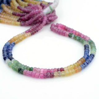 Multi Sapphire Glass Filled Faceted Rondelle Beads, 3.5-4.5mm/4.5-5.5mm Yellow Pink Blue Natural Sapphire, Sold As 9/18 Inch Strand, GDS1924