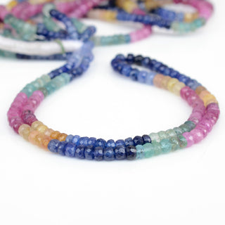 Multi Sapphire Glass Filled Faceted Rondelle Beads, 3.5-4.5mm/4.5-5.5mm Yellow Pink Blue Natural Sapphire, Sold As 9/18 Inch Strand, GDS1924