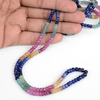 Multi Sapphire Glass Filled Faceted Rondelle Beads, 3.5-4.5mm/4.5-5.5mm Yellow Pink Blue Natural Sapphire, Sold As 9/18 Inch Strand, GDS1924