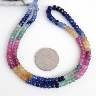 Multi Sapphire Glass Filled Faceted Rondelle Beads, 3.5-4.5mm/4.5-5.5mm Yellow Pink Blue Natural Sapphire, Sold As 9/18 Inch Strand, GDS1924