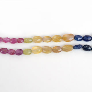 Multi Sapphire Glass Filled Faceted Oval Beads, 6mm to 10mm Yellow Pink Blue Sapphire Beads, Sold As 9 Inch/18 Inch Strand, GDS1925