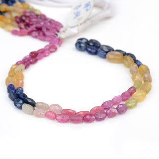 Multi Sapphire Glass Filled Faceted Oval Beads, 6mm to 10mm Yellow Pink Blue Sapphire Beads, Sold As 9 Inch/18 Inch Strand, GDS1925