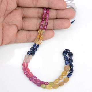 Multi Sapphire Glass Filled Faceted Oval Beads, 6mm to 10mm Yellow Pink Blue Sapphire Beads, Sold As 9 Inch/18 Inch Strand, GDS1925