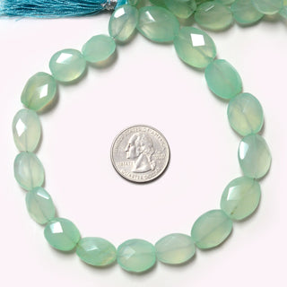 Aqua Chalcedony Oval Shaped Briolette Beads, 12-18mm Faceted Aqua Chalcedony Beads, Sold As 12 Inch Strand, GDS1927