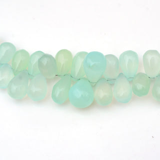 Aqua Chalcedony Plain Teardrop Briolette Beads, 8-15mm/9-16mm Aqua Chalcedony Gemstone Beads, Sold As 9 Inch Strand, GDS1931