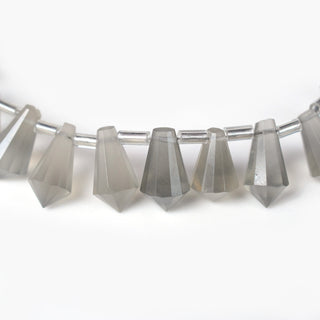 Natural Grey Moonstone Fancy Cone Shaped Hand Carved Faceted Gemstone Briolette Beads, 10mm To 13mm Beads, 5.5 Inch Strand, GDS2018