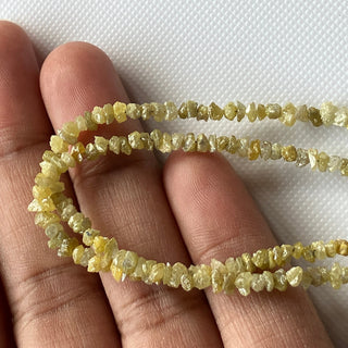 Natural Yellow Raw Rough Diamond Beads Loose, 2mm To 3mm Conflict Free Earth Mined Yellow Uncut Diamond, 8/16 Inch Strand, DDS508