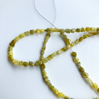 3mm To 4mm Yellow Raw Rough Diamond Tumble Beads, Conflict Free Earth Mined Natural Diamonds Loose, Sold As 8/16 Inch Strand, DDS773/5