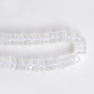 Clear Quartz Crystal Faceted Tyre Rondelle Beads, 7mm Clear White Quartz Crystal Round Heishi Gemstone Beads, 16 Inch Strand, GDS1995