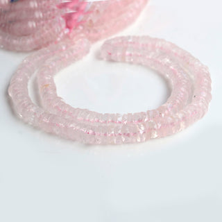 Natural Rose Quartz Faceted Tyre Rondelle Beads, 6mm/7mm Pink Rose Quartz Round Heishi Gemstone Beads, 16 Inch Strand, GDS2104
