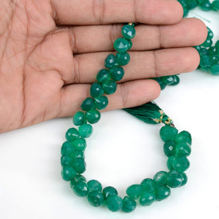 Green Onyx Faceted Onion Shaped Briolette Beads, 7mm/8mm/9mm/8-11mm Natural Green Onyx Gemstone Beads, Sold As 4 Inch/8 Inch Strand, GDS1942