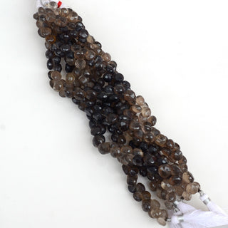 Natural Smoky Quartz Faceted Onion Beads, 7.5mm to 8mm Shaded Smoky Quartz Onion Briolette Beads, Sold As 7.5 Inch Strand, GDS1944