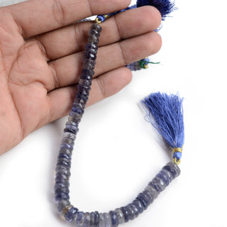 Natural Iolite Faceted Tyre Rondelle Beads, 7-7.5mm/8mm/9-10mm Ink Blue Iolite Round Heishi Gemstone Beads, 6.5 Inch/8 Inch Strand, GDS2112