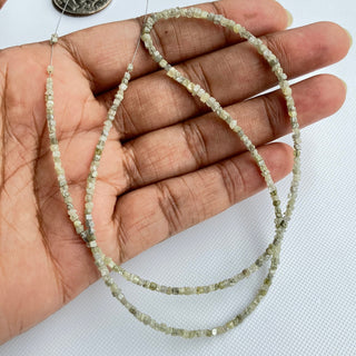 2mm To 2.5mm Raw Uncut Natural Yellow Diamond Box Beads, Very Light Yellow Conflict Free Rough Diamonds, Sold As 8/16 Inch Strand, DDS133/2