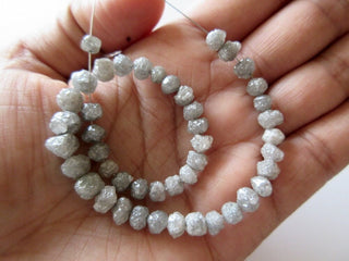 Natural White Grey Round Raw Diamond Beads, 4mm To 5mm Grey White Rough Diamond Rondelle Beads, Sold As 8/16 Inch Strand, DDS205