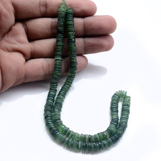 Natural Green Jade Smooth Rondelle Beads, 6mm To 6.5mm Green Jade Round Heishi Gemstone Beads, Green Jade Necklace, 16 Inch Strand, GDS2128