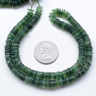 Natural Green Jade Smooth Rondelle Beads, 6mm To 6.5mm Green Jade Round Heishi Gemstone Beads, Green Jade Necklace, 16 Inch Strand, GDS2128