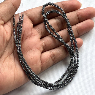 2mm To 3mm Black Raw Rough Uncut Diamond Beads Loose, Heated Black Conflict Free Diamond Sold As 8 Inch/16 Inch/5 Strands, DDS773/18