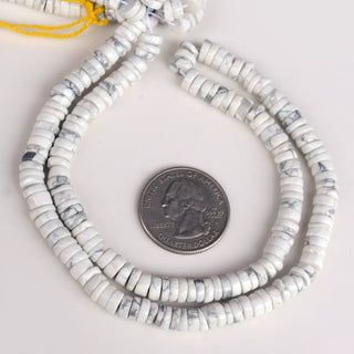 Natural Howlite White Smooth Tyre Rondelles Beads, 6mm Howlite Round Heishi Gemstone Beads, Howlite Jewelry, 16 Inch Strand, GDS2135