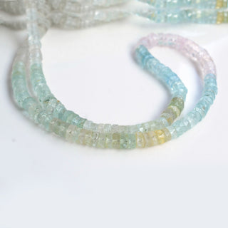 Natural Multi Aquamarine Faceted Tyre Rondelle Beads, 5mm To 5.5mm Pink/Blue/Yellow Aquamarine Round Heishi  8 Inch/16 Inch Strand, GDS2102
