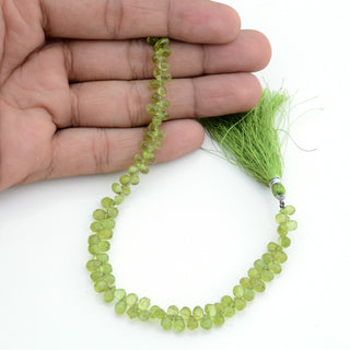 Natural Green Peridot Teardrop Briolette Beads, 6mm to 7mm Faceted Peridot Gemstone Beads, Sold As 4 Inch/8 Inch Strand, GDS1960