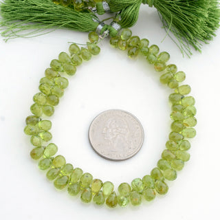 Natural Green AAA Peridot Teardrop Briolette Beads, 7mm to 8mm Faceted Peridot Gemstone Beads, Sold As 4 Inch/8 Inch Strand, GDS1961