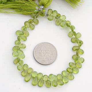 Natural AAA Green Peridot Pear Shaped Briolette Beads, 7-8mm/8-9mm Faceted Peridot Gemstone Beads, Sold As 4 Inch/8 Inch Strand, GDS1962