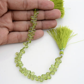 Natural AAA Green Peridot Pear Shaped Briolette Beads, 7-8mm/8-9mm Faceted Peridot Gemstone Beads, Sold As 4 Inch/8 Inch Strand, GDS1962