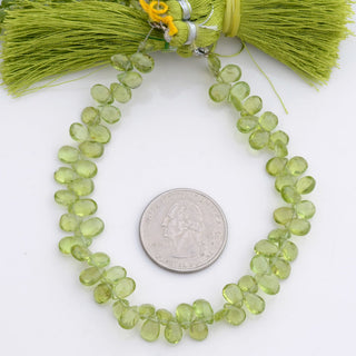 Natural AAA Green Peridot Pear Shaped Briolette Beads, 7-8mm/8-9mm Faceted Peridot Gemstone Beads, Sold As 4 Inch/8 Inch Strand, GDS1962