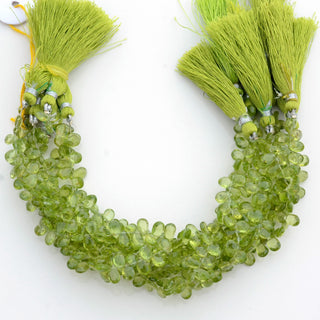 Natural AAA Green Peridot Pear Shaped Briolette Beads, 7-8mm/8-9mm Faceted Peridot Gemstone Beads, Sold As 4 Inch/8 Inch Strand, GDS1962