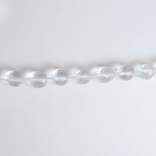 Natural White Crystal Straight Drill Faceted Teardrop Shaped Beads, 6.5mm to 7mm White Crystal Gemstone Beads, 9 Inch Strand, GDS2145