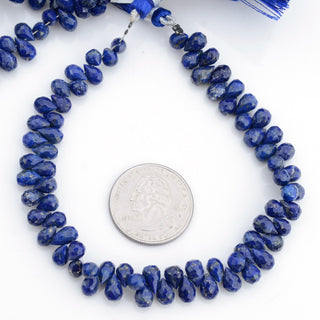 Lapis Lazuli Teardrop Faceted  Briolette Beads, 5-7mm/6-8mm Lapis Lazuli Gemstone Beads, Sold As 4 Inch/8 Inch Strand, GDS1963
