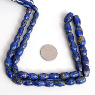 Lapis Lazuli Straight Drill Drum Shaped Faceted  Briolette Beads, 10mm to 16mm Lapis Lazuli Beads, Sold As 11 Inch/22 Inch Strand, GDS1965