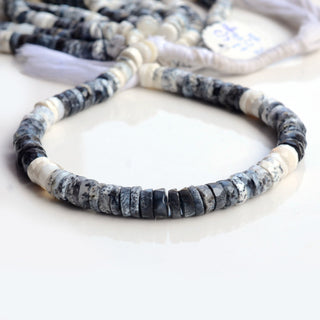 Dendrite Agate Faceted Tyre Rondelle Beads, 7mm to 7.5 Natural Dendrite Opal Round Heishi Gemstone Beads, 9 Inch Strand, GDS2152