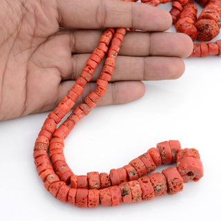 Natural Italian Coral Coin Rondelle Beads, 6-17mm/6-20mm Original Italian Red Coral Gemstone Beads, Sold As 9 Inch/18 Inch Strand, GDS1993