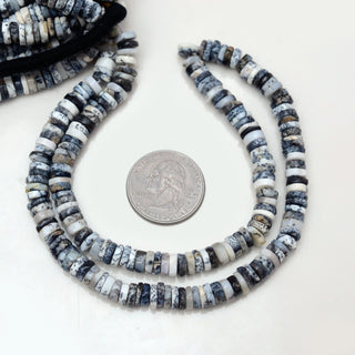 Dendrite Agate Smooth Tyre Rondelle Beads, 6.5mm to 7mm Natural Dendrite Agate Round Heishi Gemstone Beads, 16 Inch Strand, GDS2006