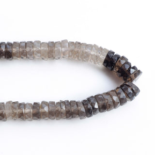 Natural Smoky Quartz Faceted Tyre Rondelle Beads, 6.5mm To 7mm Smoky Quartz Shaded Round Heishi Gemstone Beads, 9 Inch Strand, GDS2106