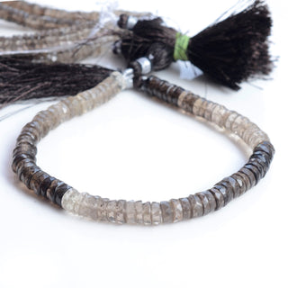 Natural Smoky Quartz Faceted Tyre Rondelle Beads, 6.5mm To 7mm Smoky Quartz Shaded Round Heishi Gemstone Beads, 9 Inch Strand, GDS2106