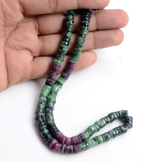 Ruby Zoisite Faceted Tyre Rondelle Beads, 6.5-7mm Natural Ruby Zoisite Round Heishi Gemstone Beads, 16 Inch Strand, GDS2108