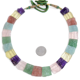 Natural Multi Color Multi Gemstone Layout Necklace, Cleopatra Necklace, Graduated Collar Necklace, 19mm to 22mm, 18 Inch, GDS2171